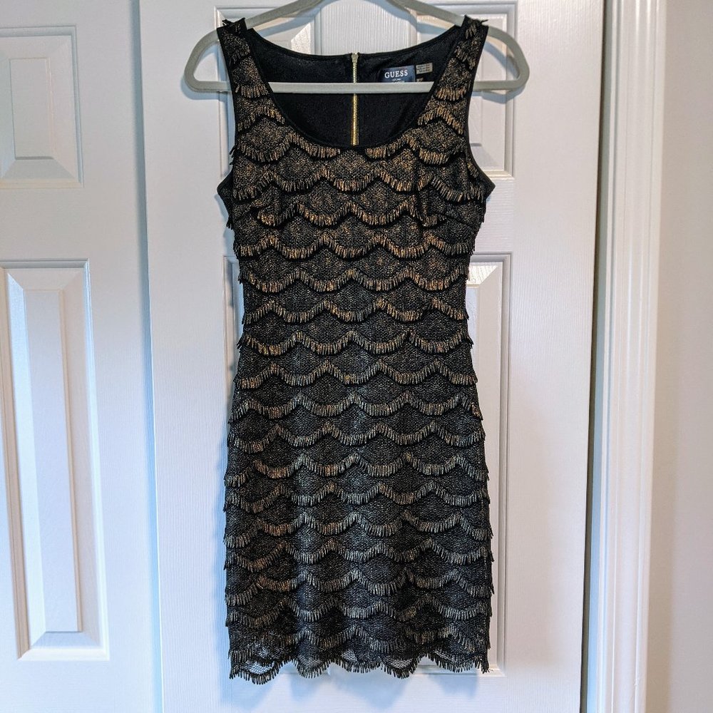 NWOT Scalloped Black Fringe Dress  |  Guess